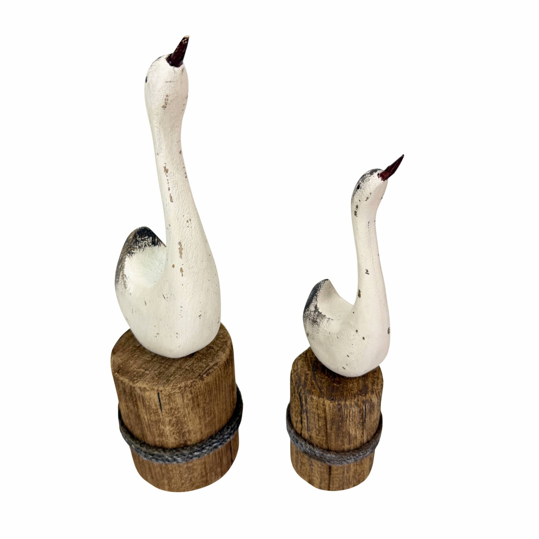 Alt View 1. Things2Die4 - Distressed White Wood Swan Statues Set of 2 Nautical Dock Piling Shelf Decor - White.