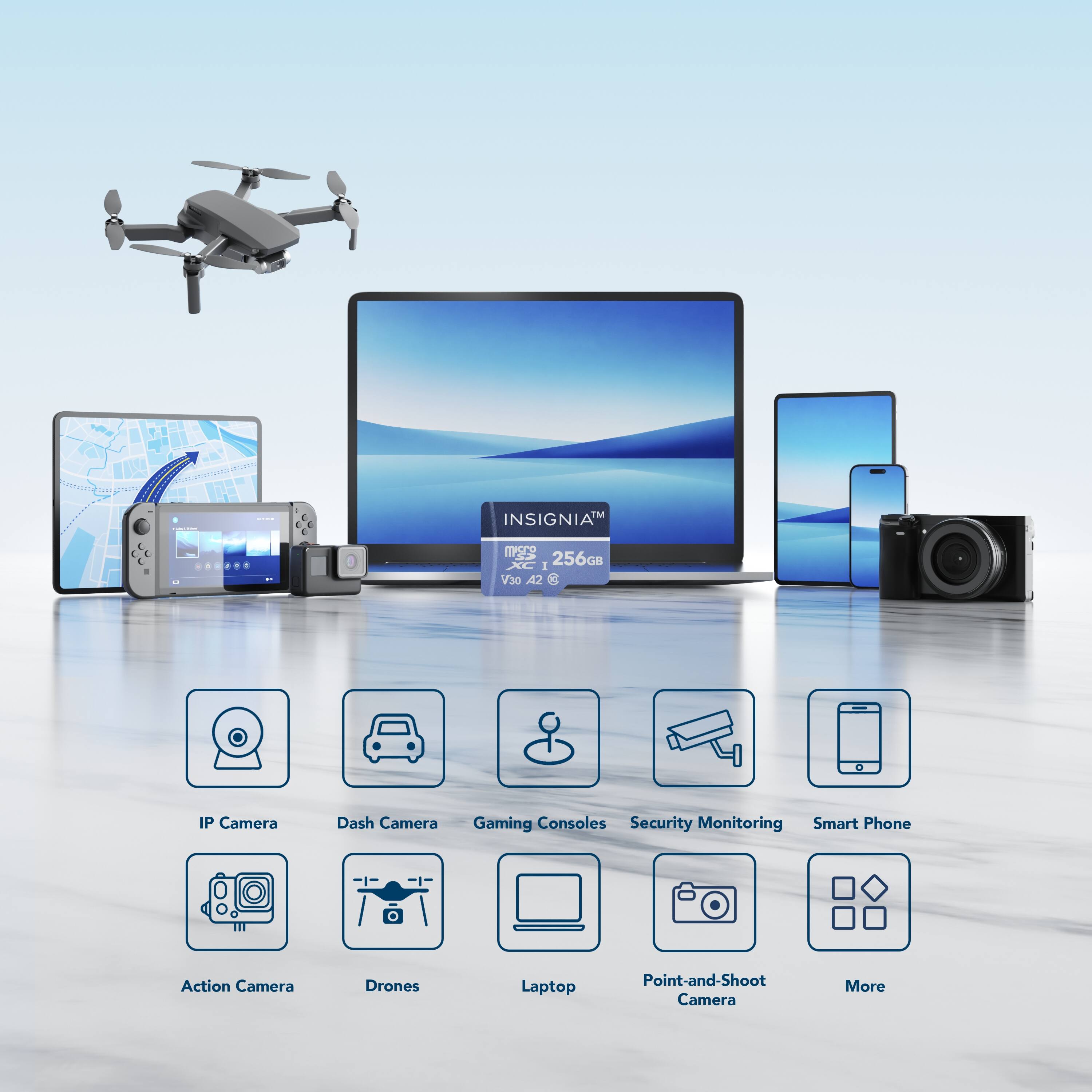 3 - IN SIGNIA E m XC I 256GB V30 AZ o IP Camera Dash Camera Gaming Consoles Security Monitoring Smart Phone Action Camera Drones Laptop Point-and-Shoot Camera More