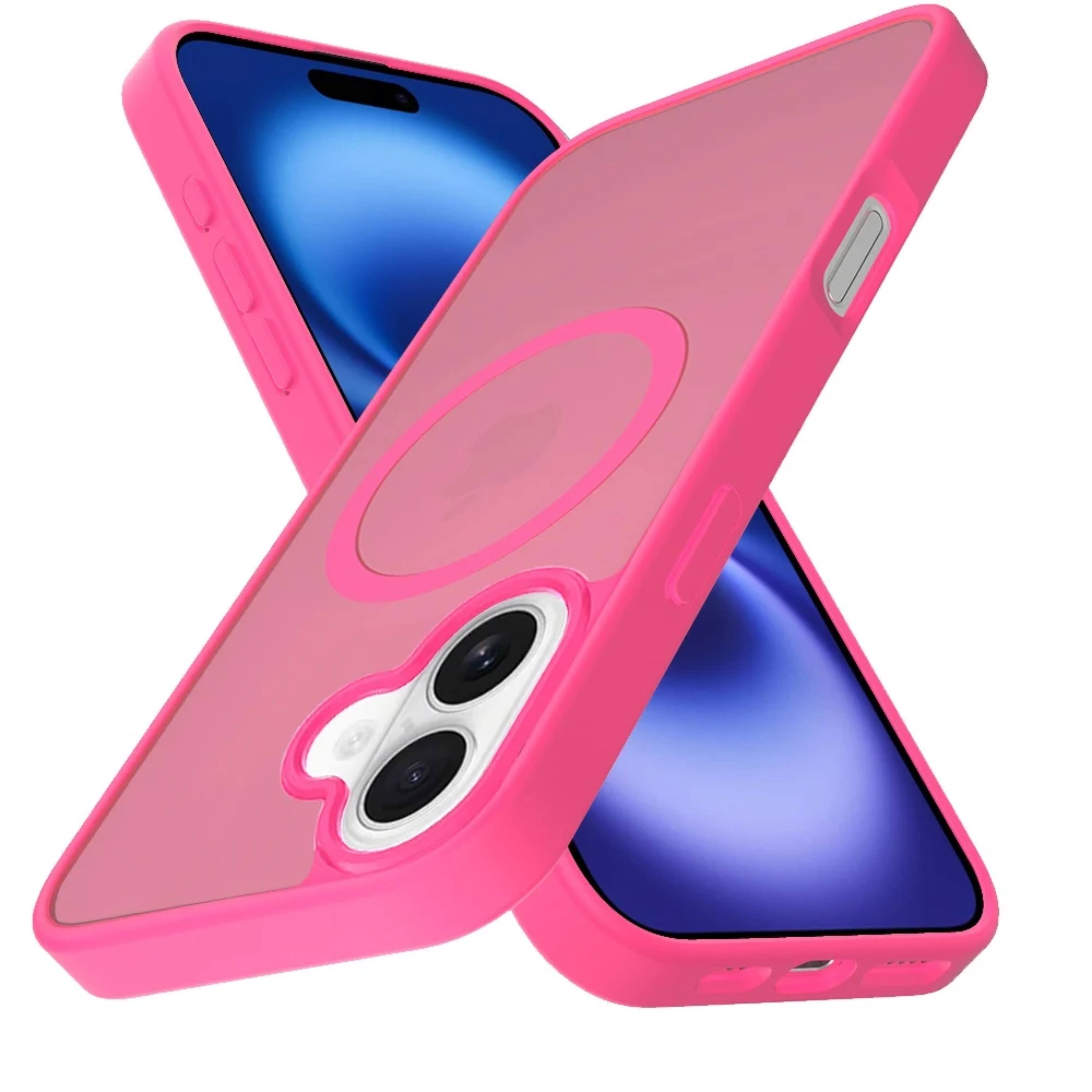 Left. Kitcheniva - Soft Touch Frosted Cover Magnetic Circle Phone Case With Tempered Glass For iPhone 17 Hot Pink - Hot Pink.