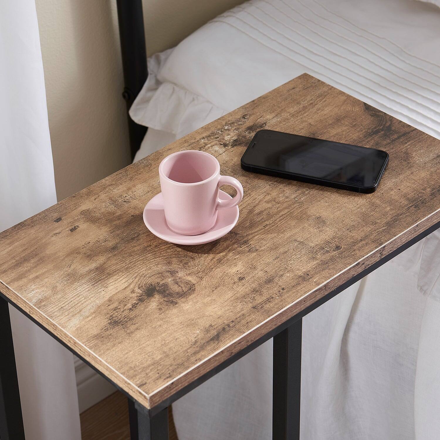 Alt View 1. Vecelo - 2Pack C Shaped End Table for Small Spaces, Sofa Side Table with Metal Frame, Easy to Assemble Snack Table - Grey.