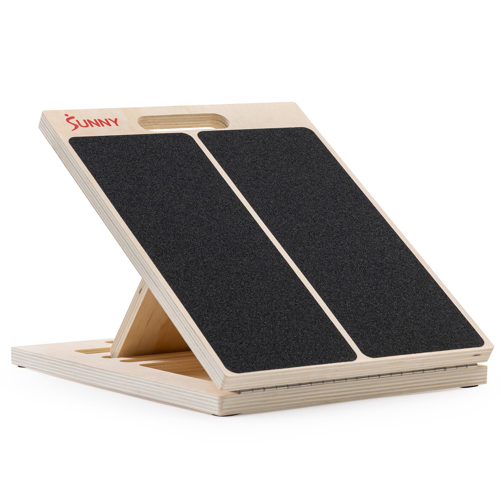 Sunny Health & Fitness - Adjustable Wooden Slant Board - 450 lb Capacity Calf Stretcher & ATG Split Squat Wedge - Black