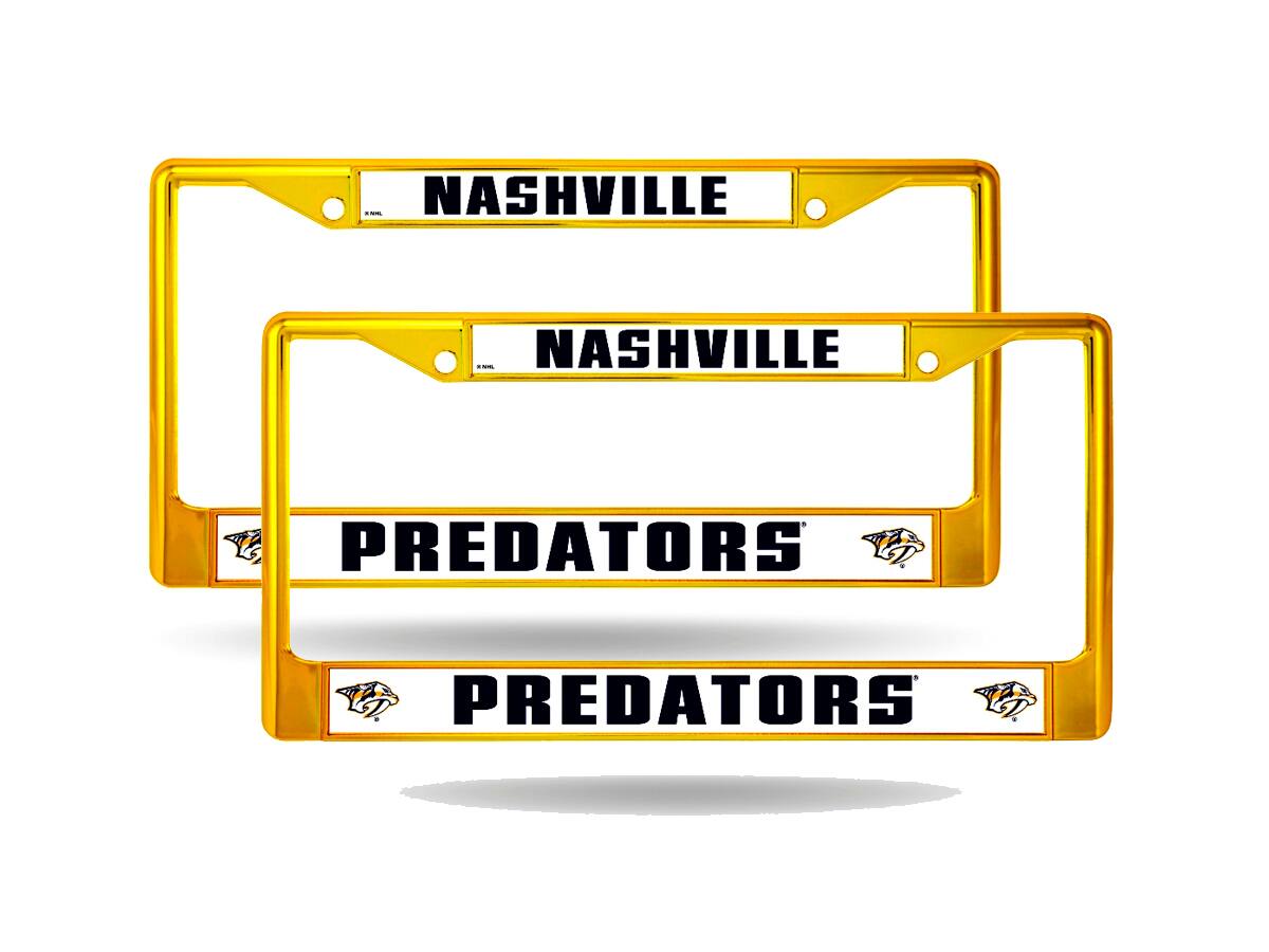 Nashville Predators Gold Yellow Painted Chrome Metal License Plate Frame - Set of 2