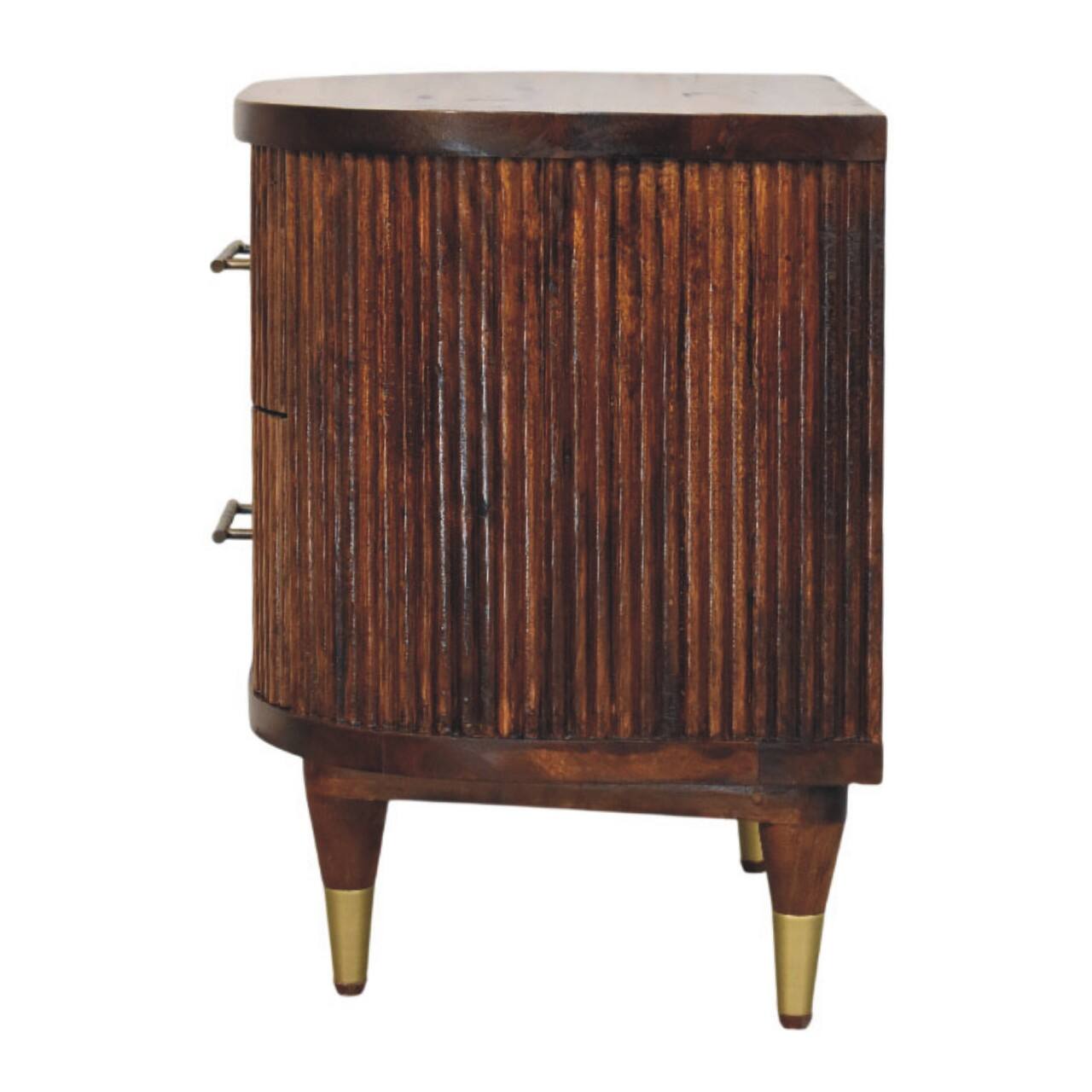Alt View 4. Artisan Furniture - Artisan Furniture Solid Wood Ribbed Bedside with Brass Handles, 2 Drawers, Brown - Brown.