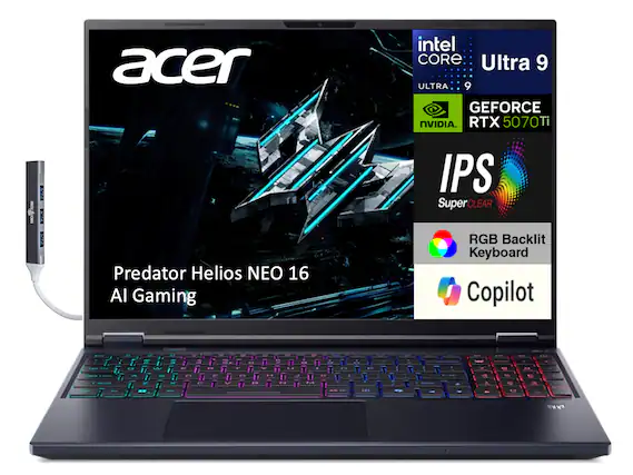 acer Predator Helios NEO 16 AI Gaming intel CORE Ultra 9 ULTRA 9 GEFORCE NVIDIA RTX 5070Ti IPS SuperCLEAR CLEAR RGB Backlit Keyboard Copilot