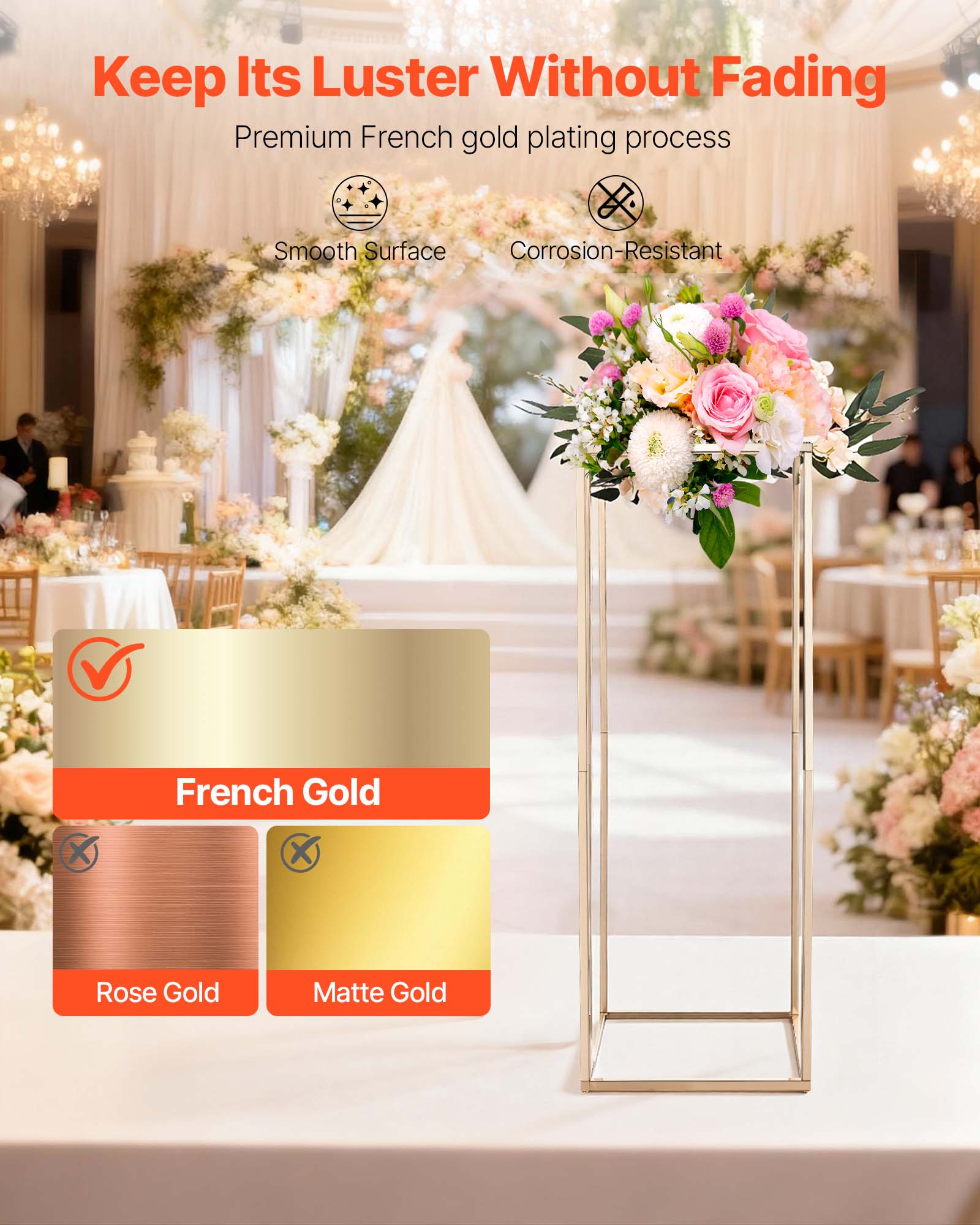 Keep Its Luster Without Fading  
Premium French gold plating process  
Smooth Surface  
Corrosion-Resistant  

French Gold  
Rose Gold  
Matte Gold