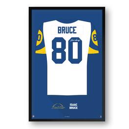 Sporticulture - Isaac Bruce Los Angeles Rams Framed 27" x 39" Retired Jersey Art Print - Multicolor