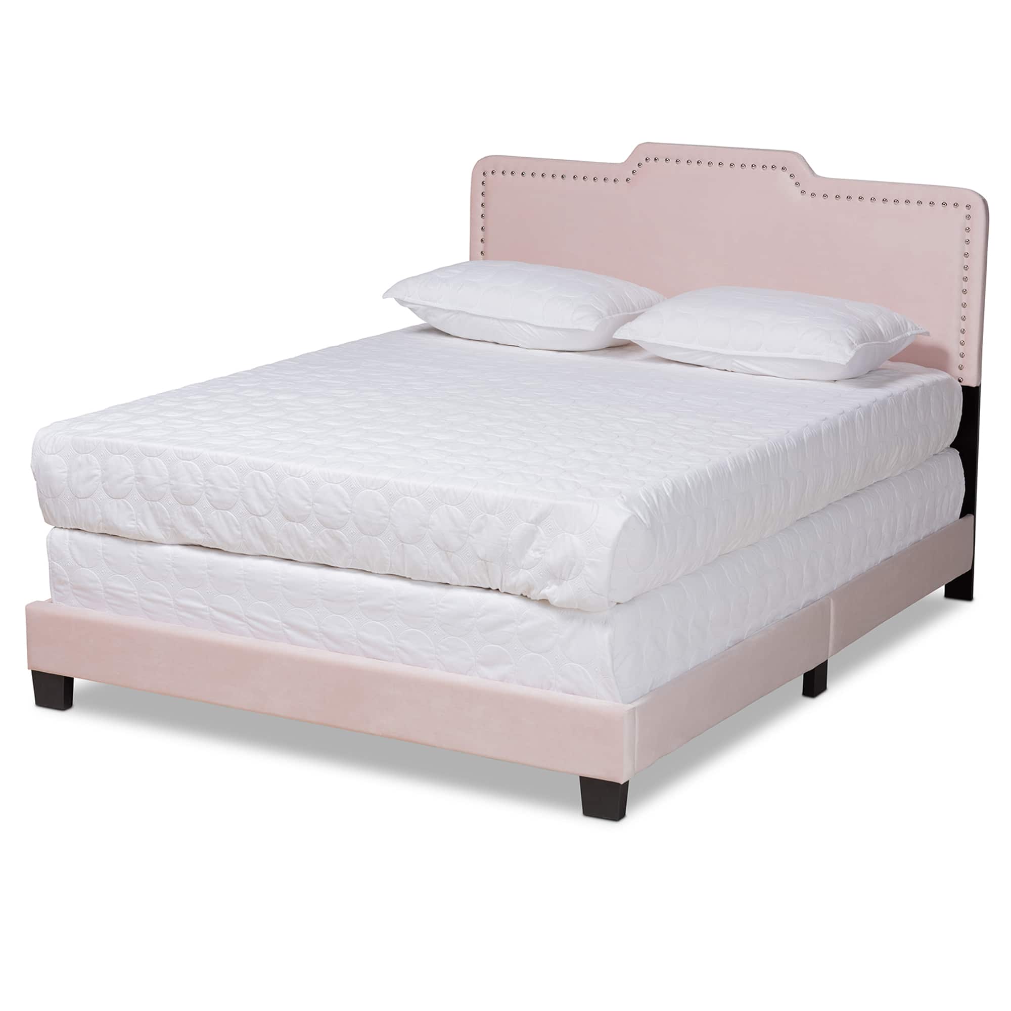Baxton Studio - Benjen Modern and Contemporary Glam Velvet Fabric Upholstered Panel Bed - Light Pink/Black