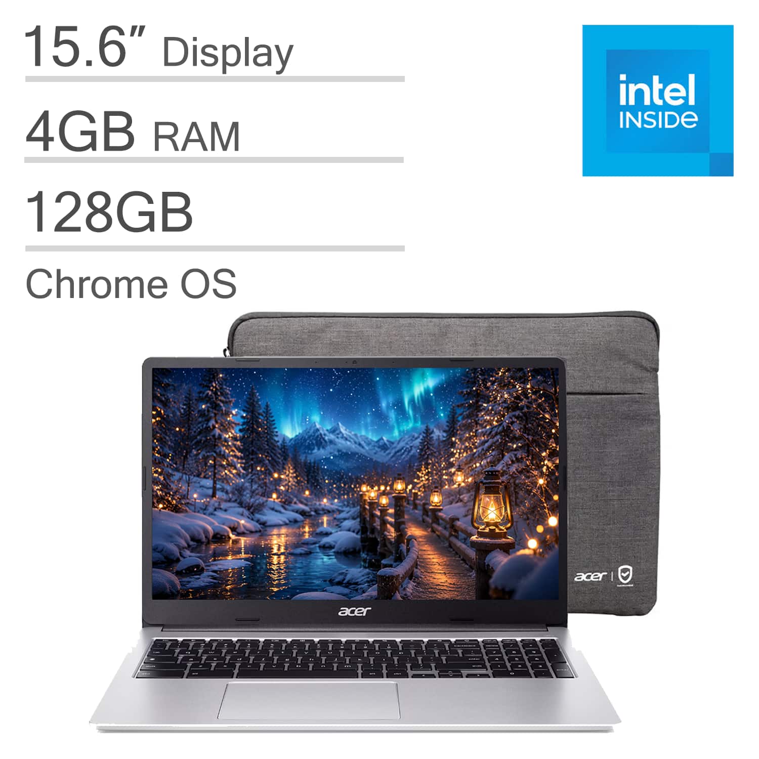Acer - Chromebook 315 15.6" HD Laptop - Intel Pentium N6000 - 4GB LPDDR4X - 128GB eMMC - Protective Sleeve - Silver