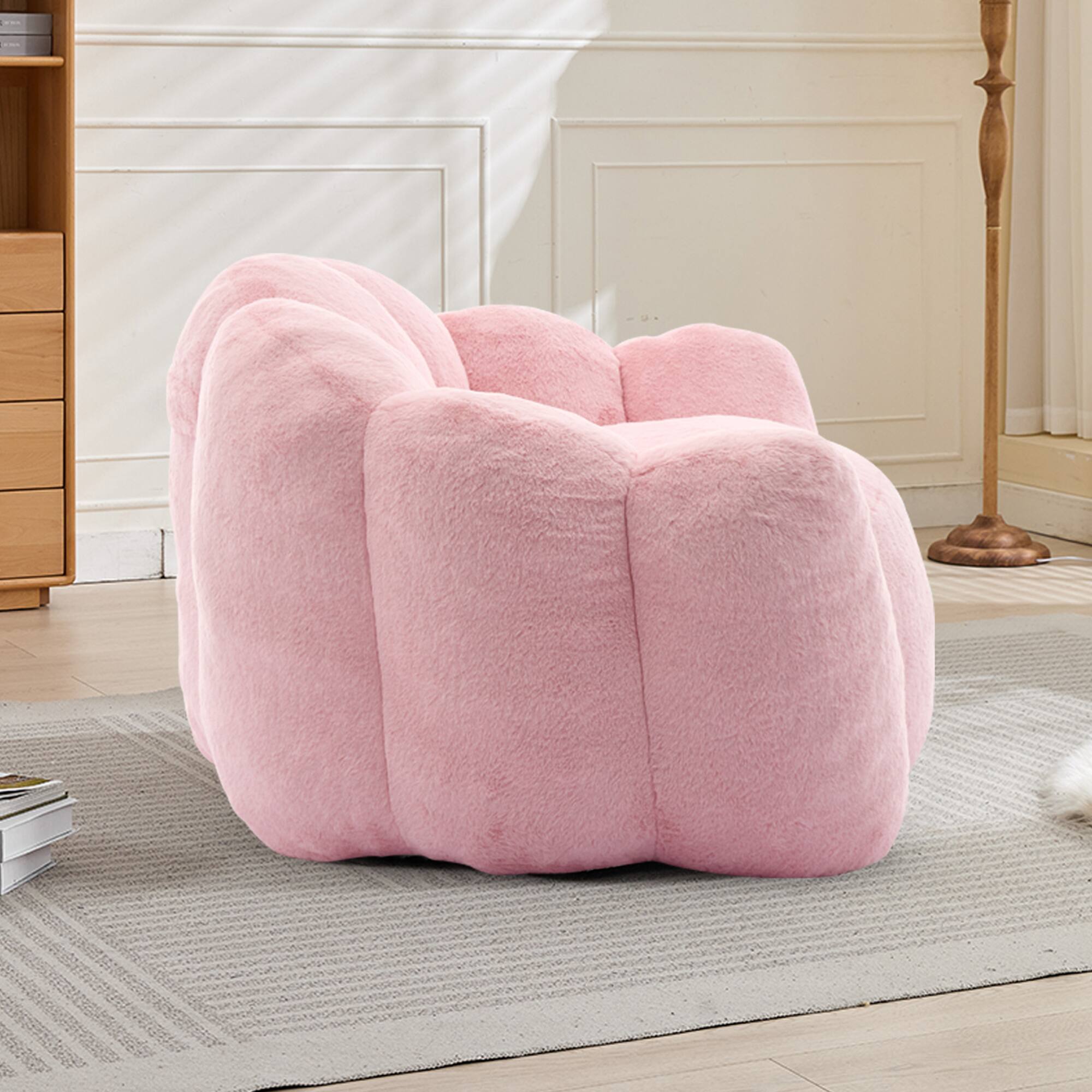 Alt View 7. GOODSILO - Lotus Style Compression Sofa Bean Bag Chair with Pull Ring for Easy Mobility and No Assembly Required - Pink.