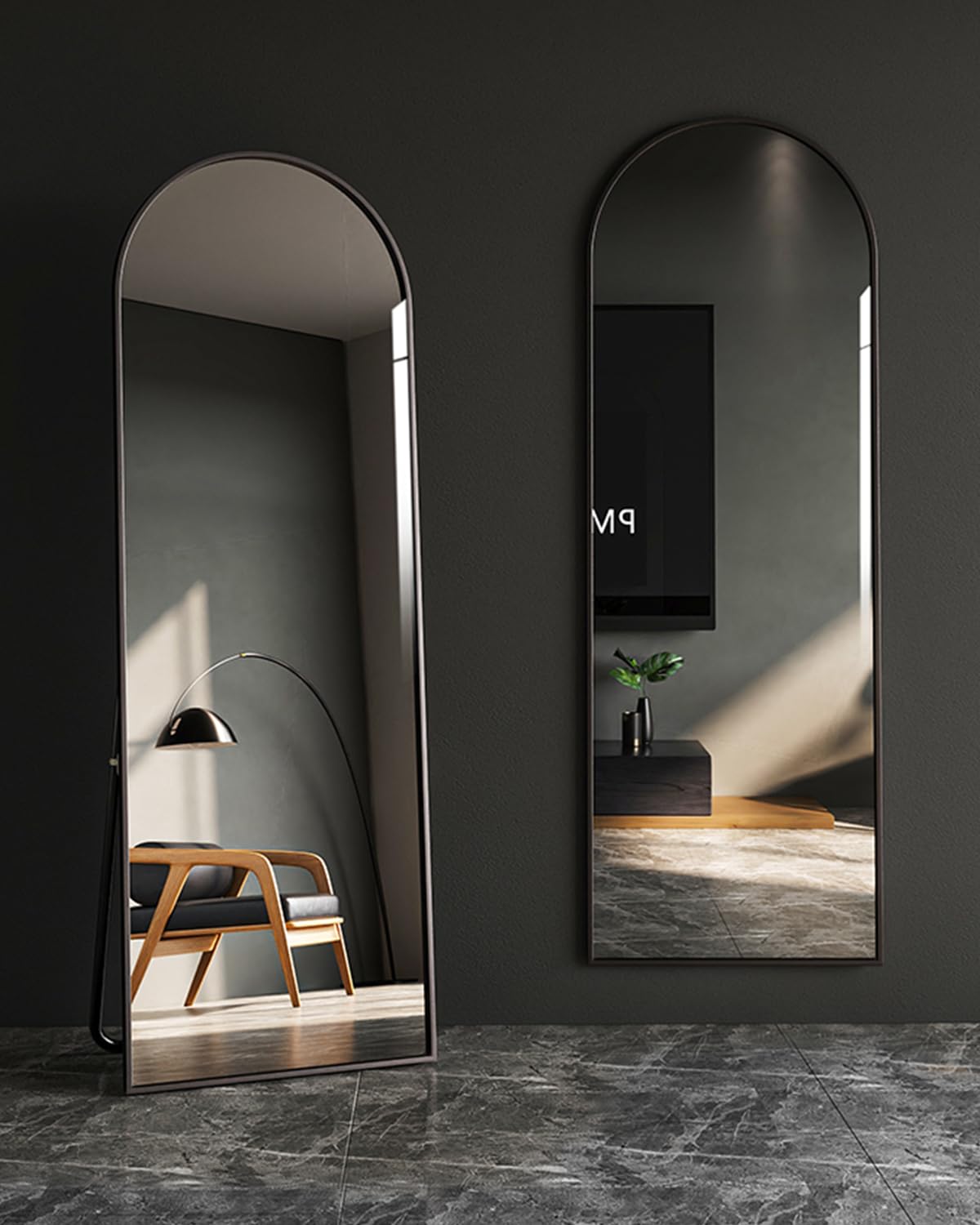 Alt View 3. Hanke - Arched Full Length Mirror Floor With Stand Large Wall Body Mounted For Bedroom - Black 71"L x 28"W.