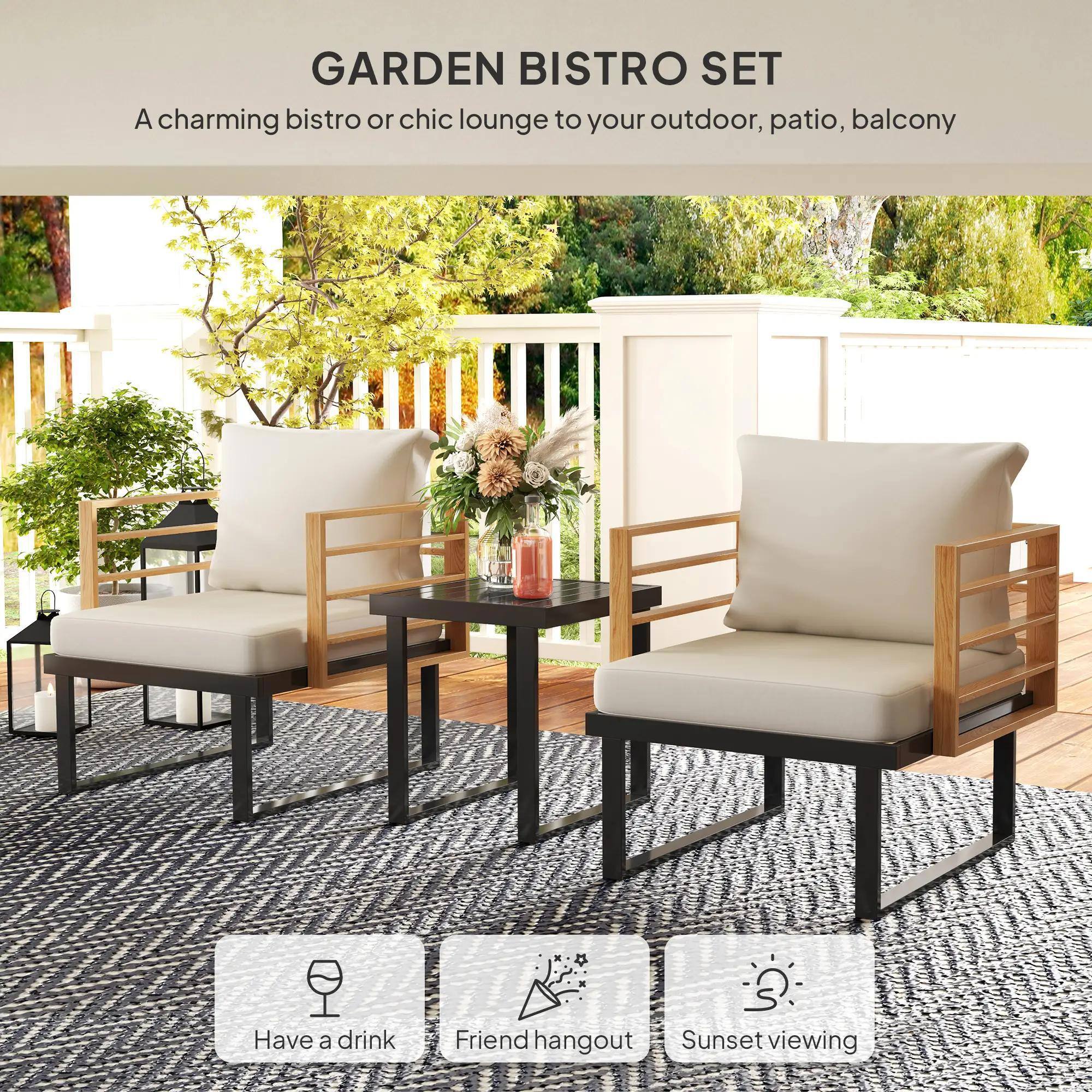 GARDEN BISTRO SET  
A charming bistro or chic lounge to your outdoor, patio, balcony  

- Have a drink  
- Friend hangout  
- Sunset viewing