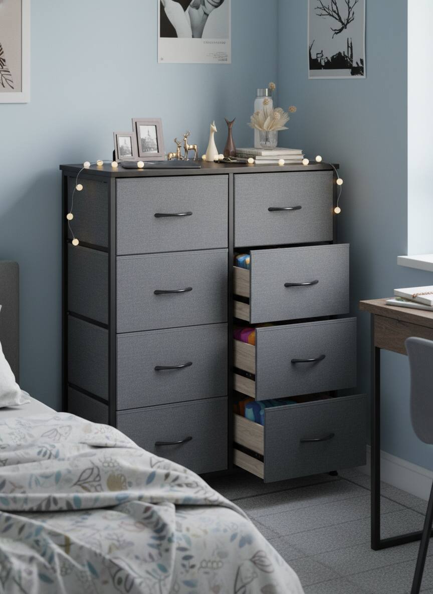 Alt View 4. AOITUN - Tall 8-Drawer Fabric Dresser, Gray Vertical Storage Chest with Wood Top, Closet Organizer for Bedroom. - Gray.