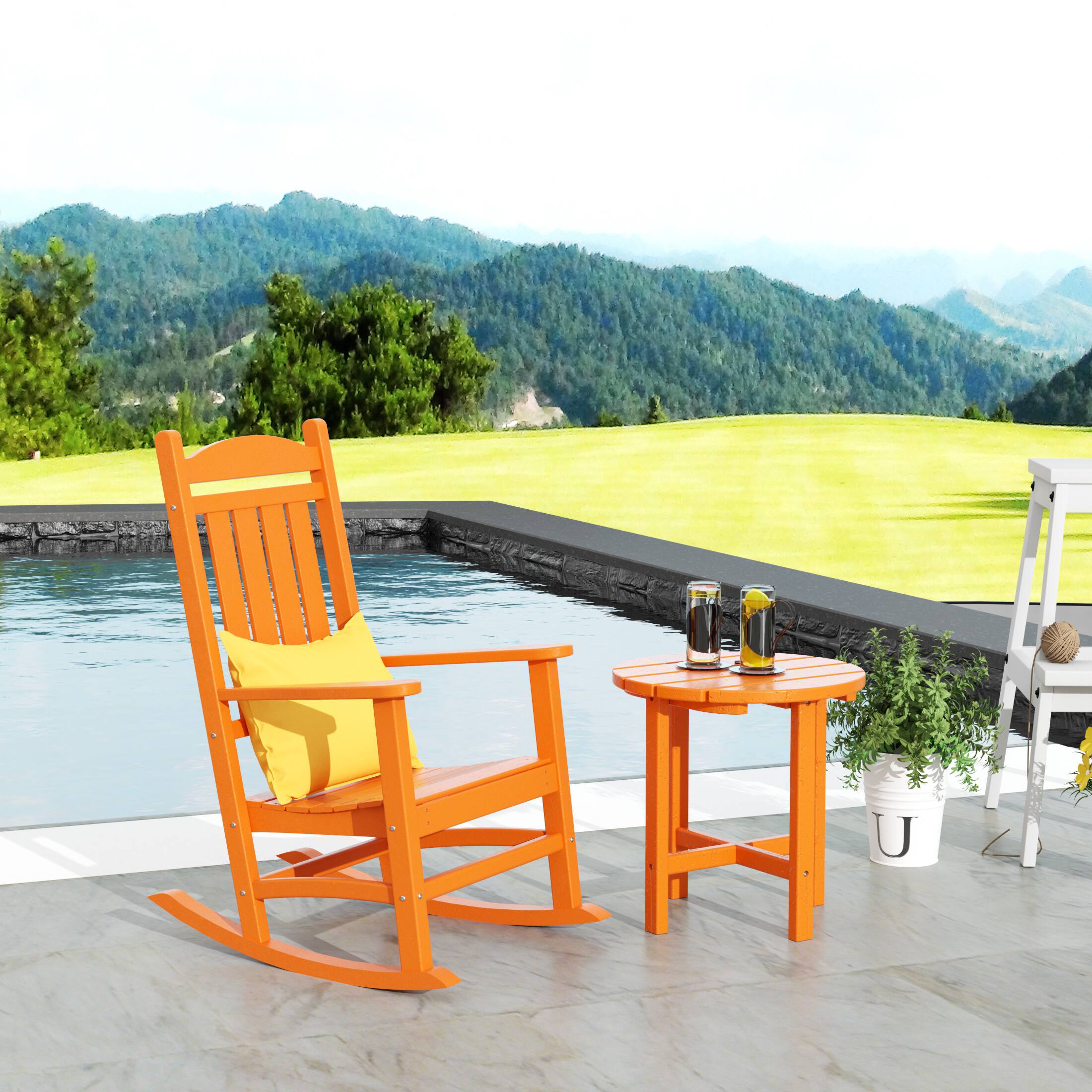 Angle. WestinTrends - WestinTrends Malibu Outdoor Patio Porch Rocking Chair with Side Table Set - Orange.