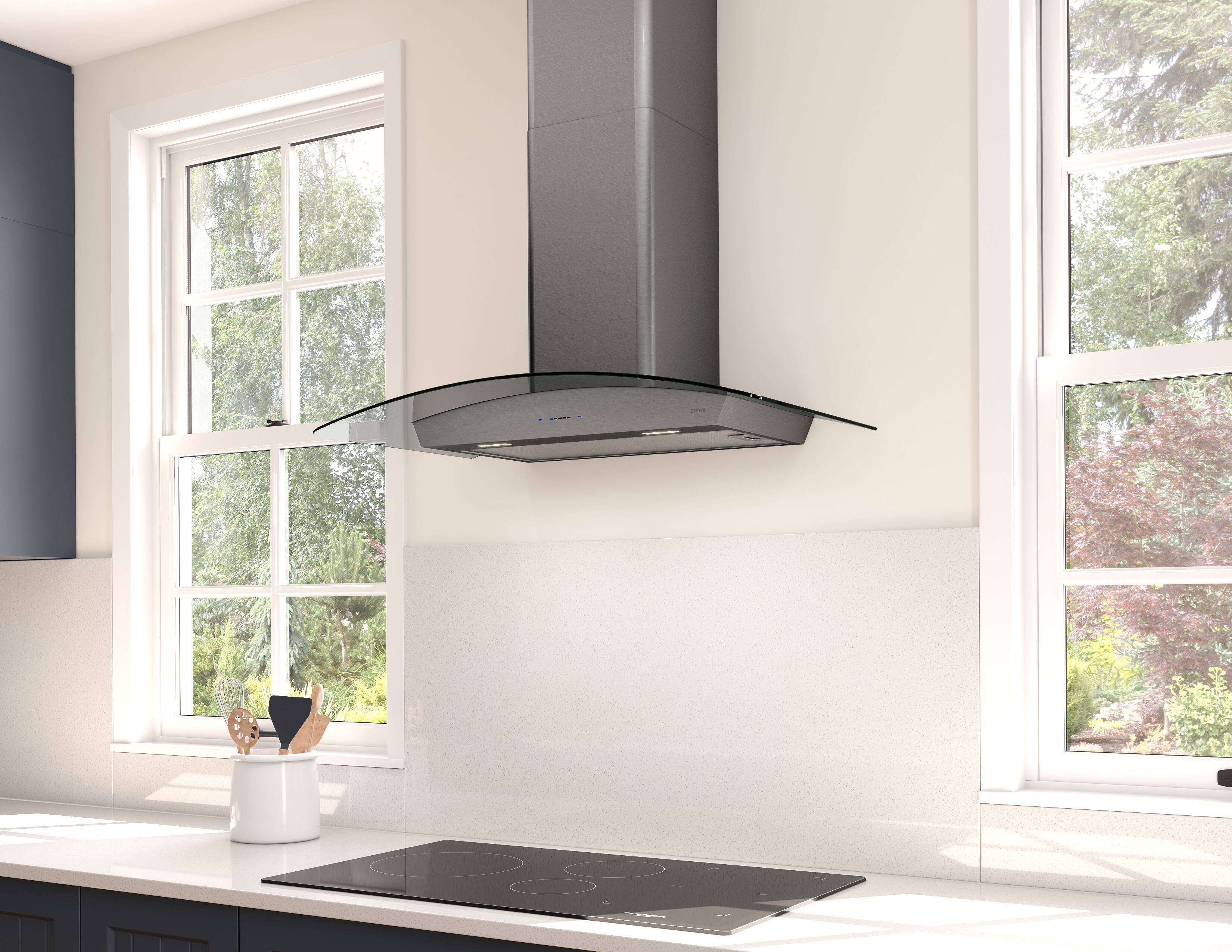 Alt View 12. Zephyr - Ravenna 36 in. 600 CFM Wall Mount Range Hood with LED Light - black stainless steel.
