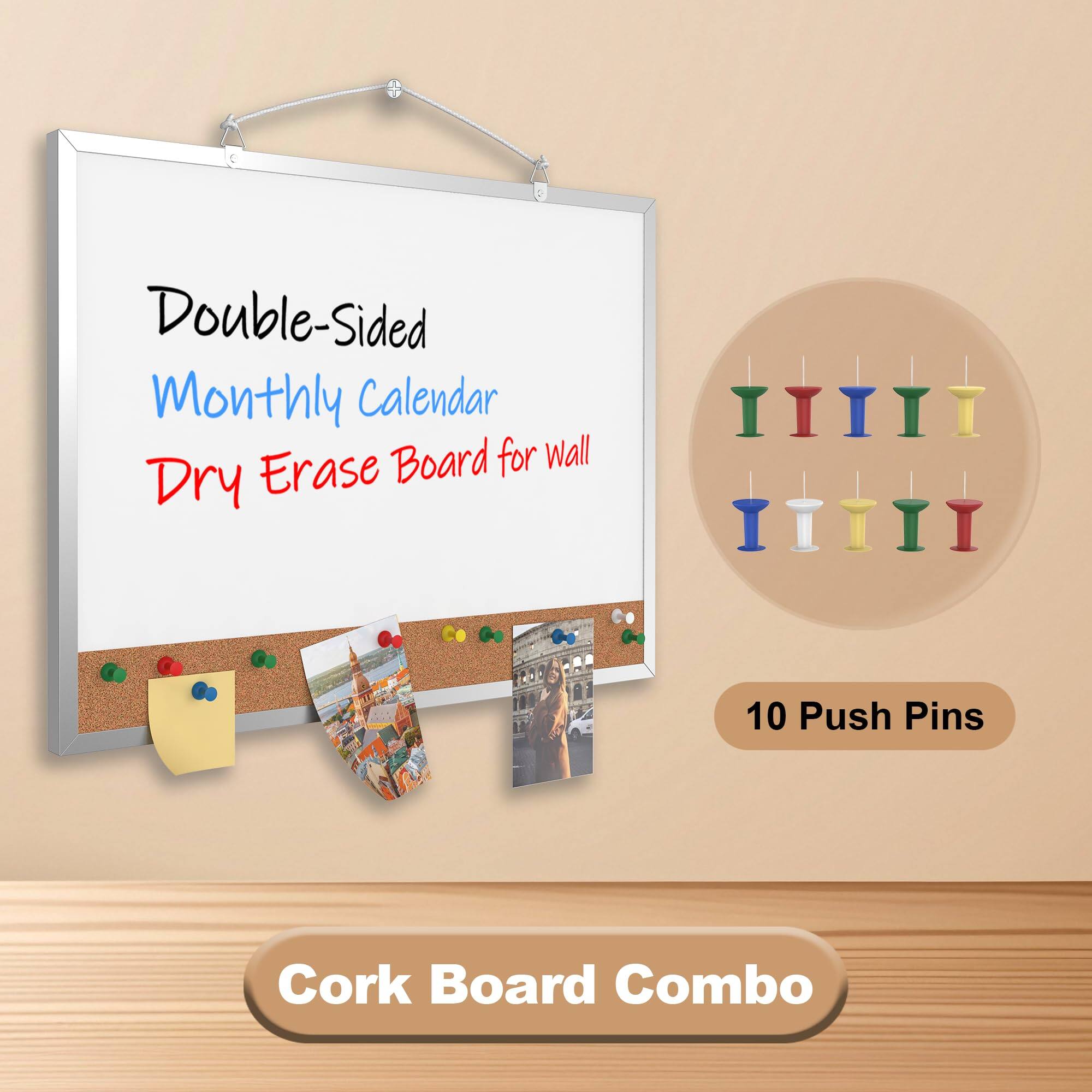 Double-Sided Monthly Calendar  
Dry Erase Board for Wall  

Cork Board Combo  

10 Push Pins
