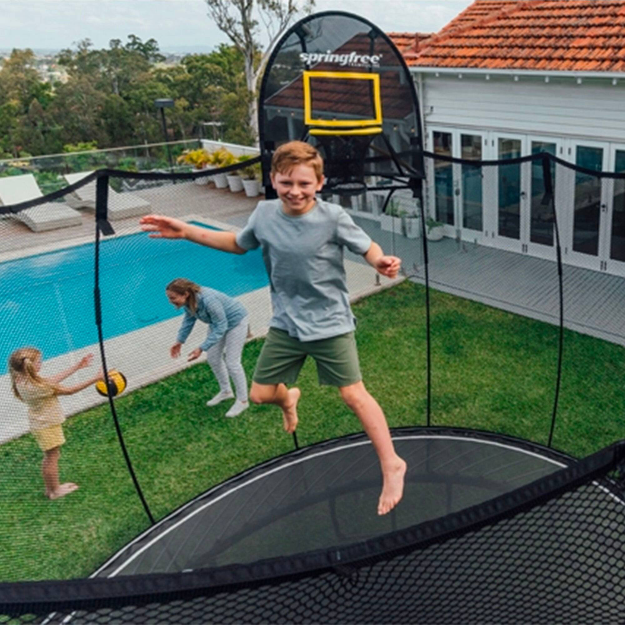 Alt View 3. Springfree Trampoline - Springfree Trampoline Kids Outdoor Large Oval 8 x 13' Trampoline with Enclosure - Black.
