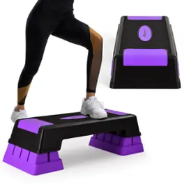 Costway - Aerobic Exercise Stepper Trainer W/Riser Adjustable Height 5''- 7''- 9'' - Purple