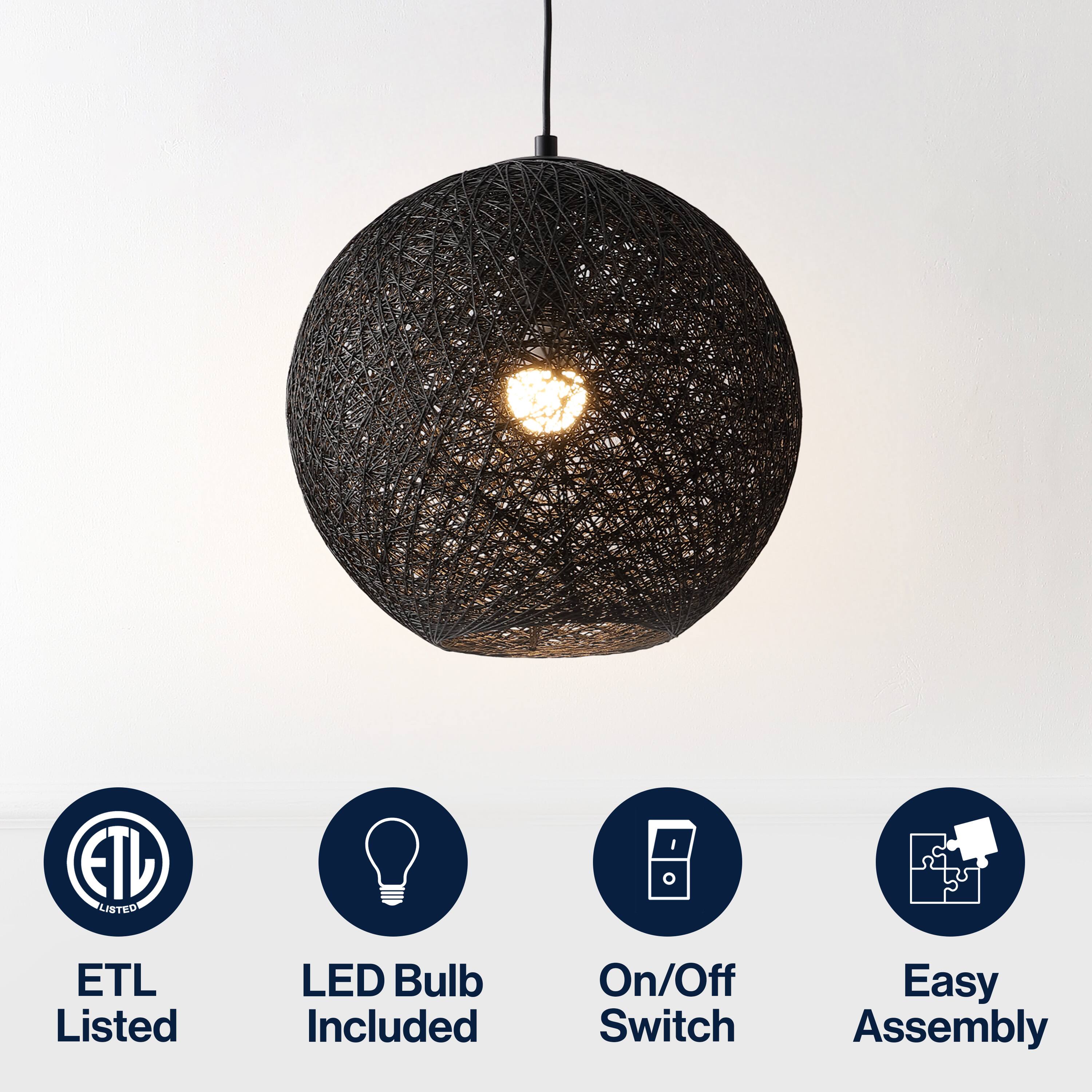 ETL Listed  
LED Bulb Included  
On/Off Switch  
Easy Assembly
