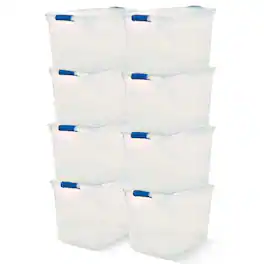 Homz - 112 Quart Heavy Duty Plastic Stackable Storage Containers, 8 Pack - Clear