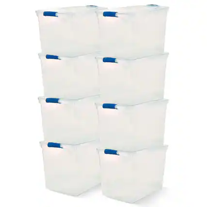 Front. Homz - Homz 112 Quart Heavy Duty Clear Plastic Stackable Storage Containers, 8 Pack - Clear.