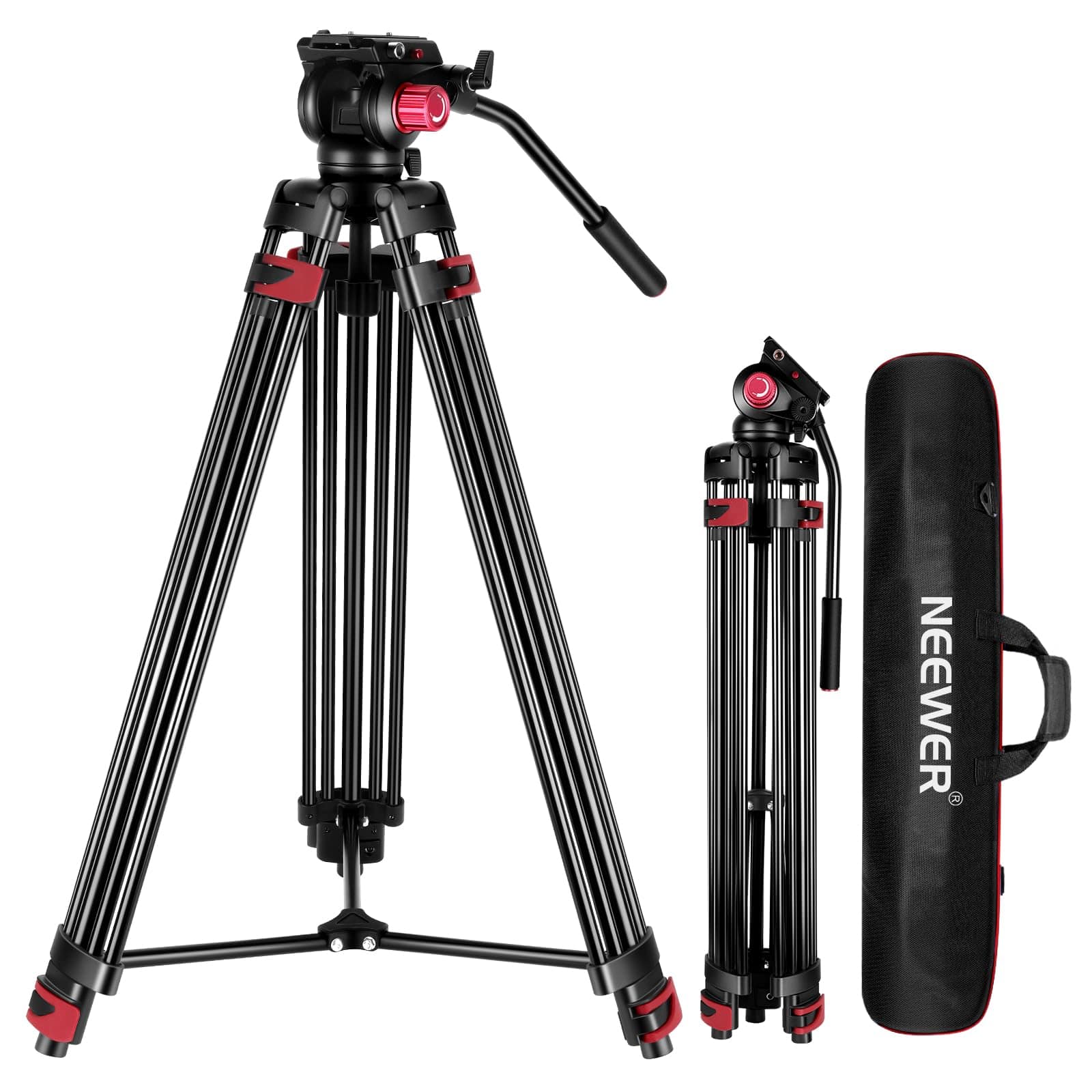 Neewer - 79" Heavy-Duty Video Tripod with Fluid Head - 360° Drag Pan/Tilt for DSLR & Camcorder (17.6lb)