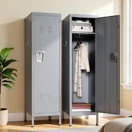 Loheer - 55 Inch Tall Metal Wardrobe Cabinet Waterproof Steel Clothing Locker Lockable Slim Vertical Wardrobe - Matte Gray