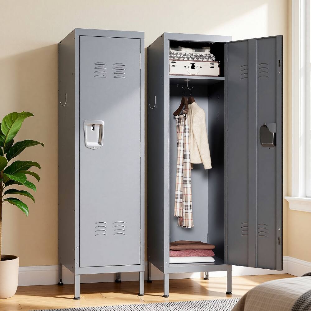 Front. Loheer - Loheer 55 Inch Tall Metal Wardrobe Cabinet Waterproof Steel Clothing Locker Lockable Slim Vertical Wardrobe - Matte Gray.