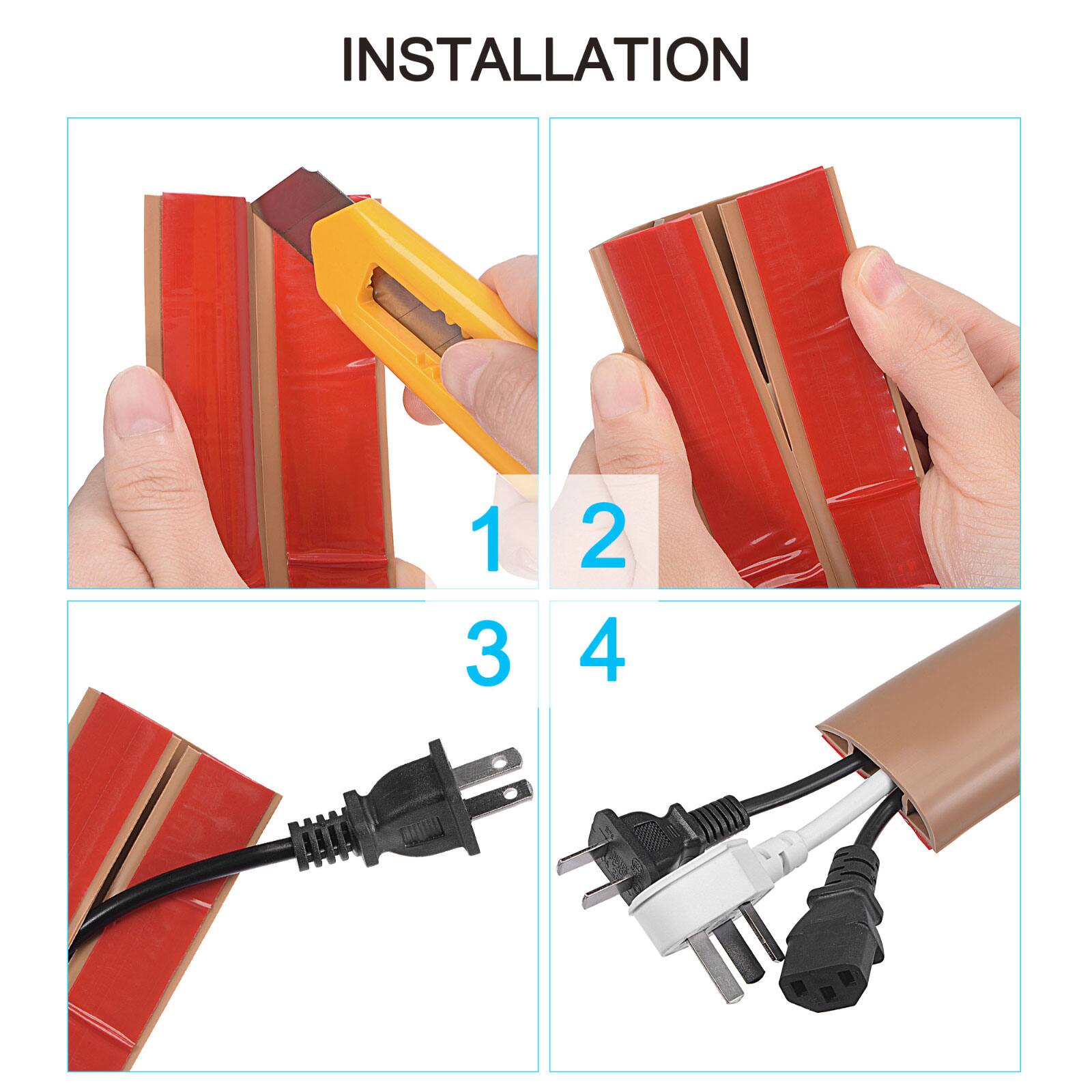 Alt View 4. Unique Bargains - 20ft Floor Cord Cover, Self Adhesive Cord Hider 0.5" W x 0.3" H for Cable Management Cable Protector - White.