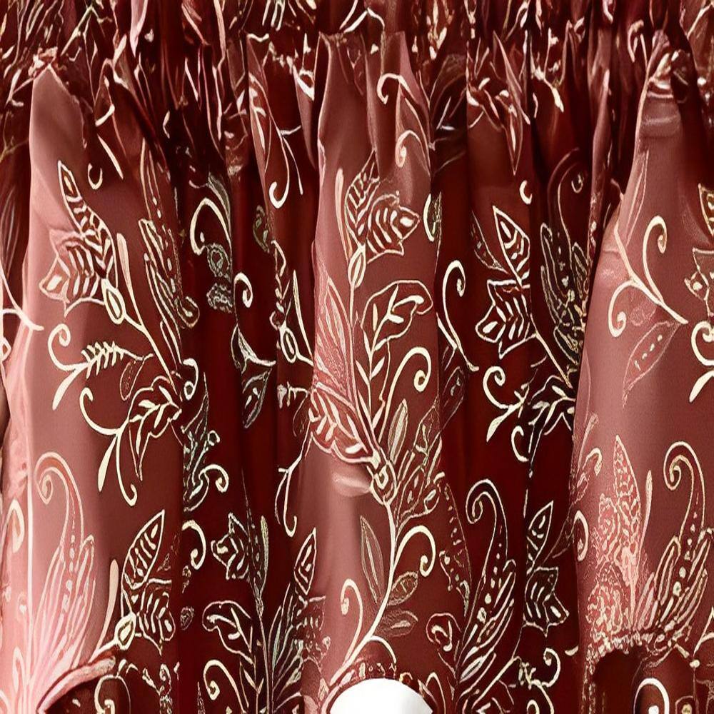 Left. Ellis Curtain - Ellis Curtain Lexington Leaf Pattern on Colored Ground Scallop Valance 58"x15" Brick - Brick.