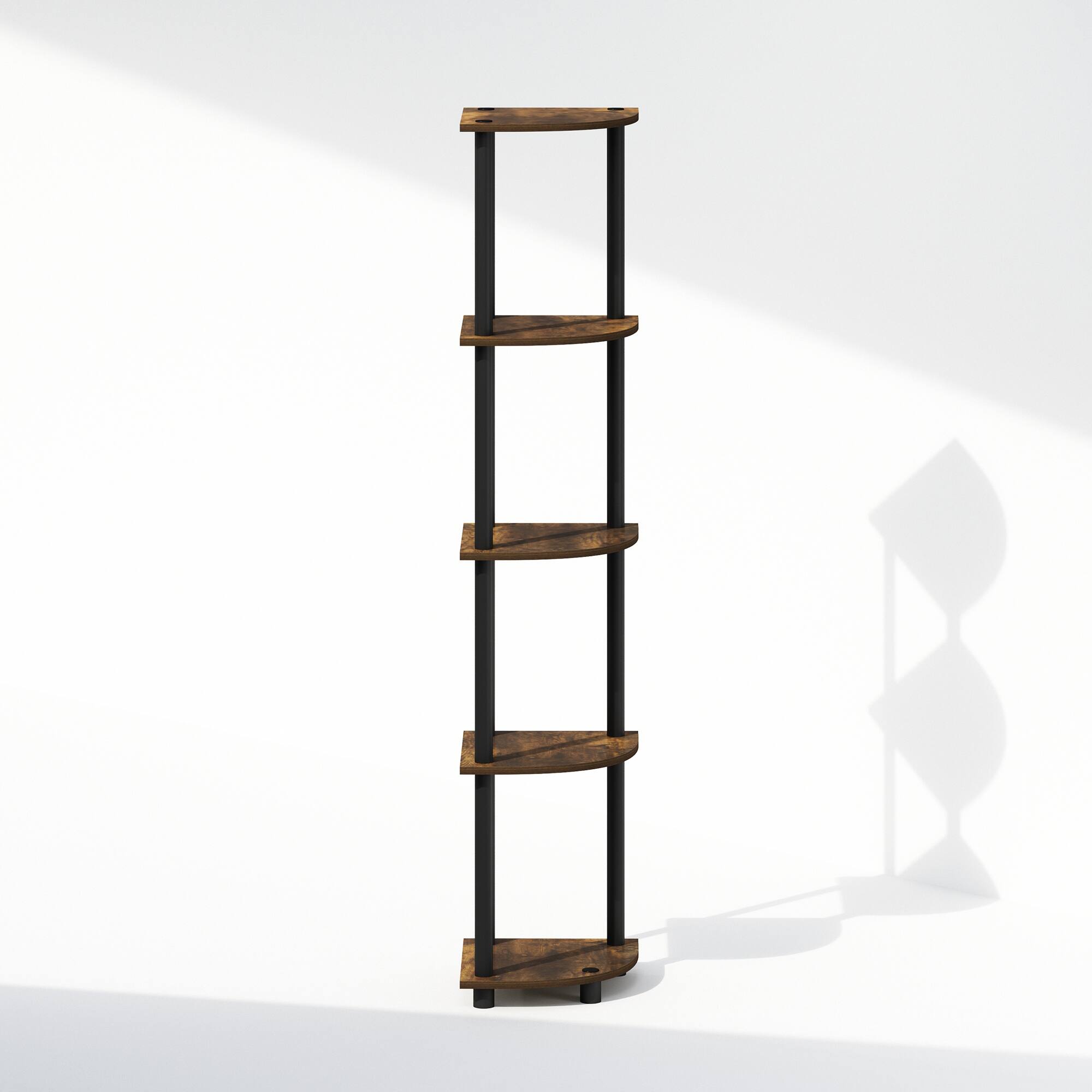 Alt View 5. Furinno - TURN-N-TUBE 5-Tier Corner Display Rack, Corner Shelf, Shelving Unit, for Organization and Storage - Amber Oak/Black.