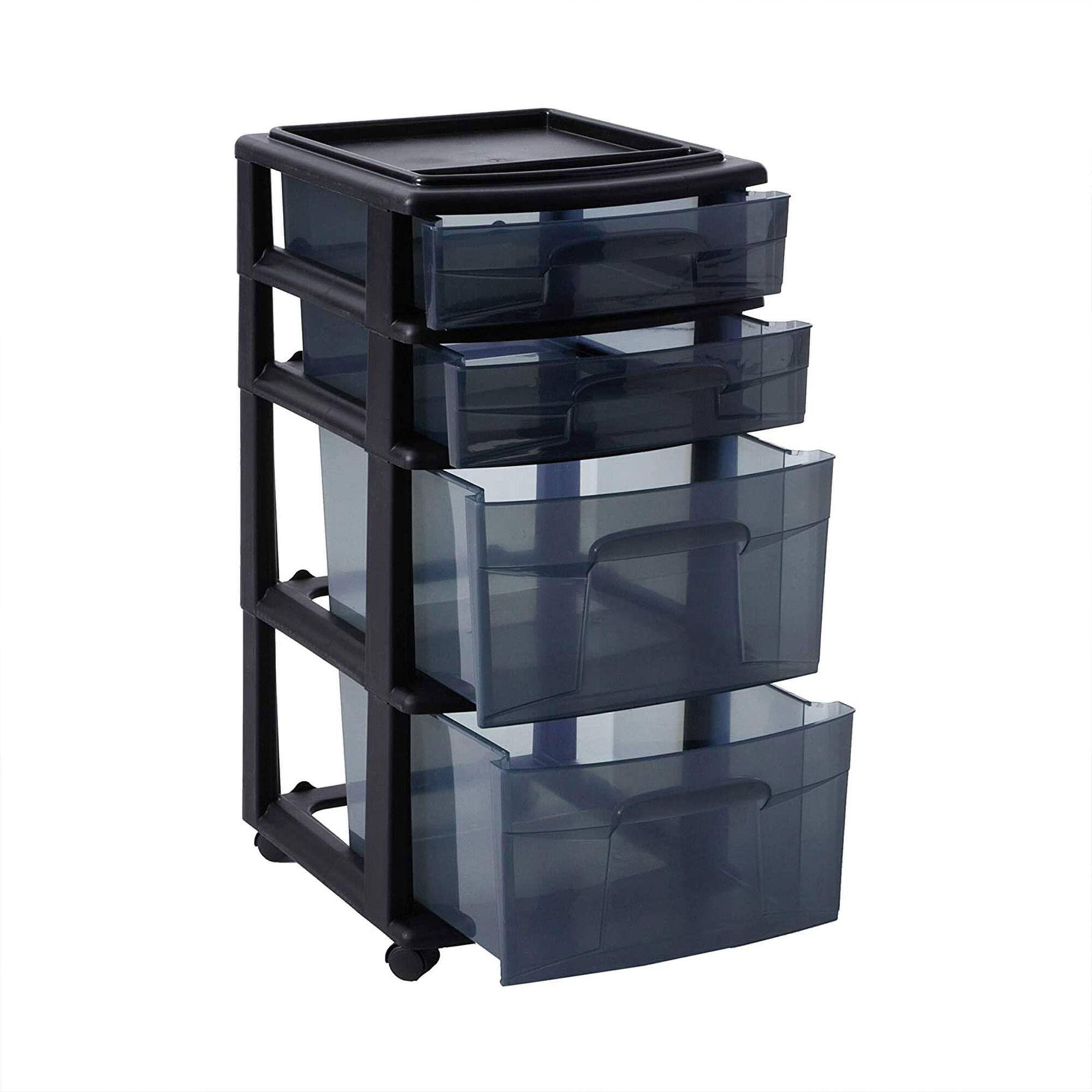 Alt View 7. Homz - Homz Tall Solid Plastic 4 Drawer Medium Storage Cart with Wheels, Black (2 Pack) - All Black.
