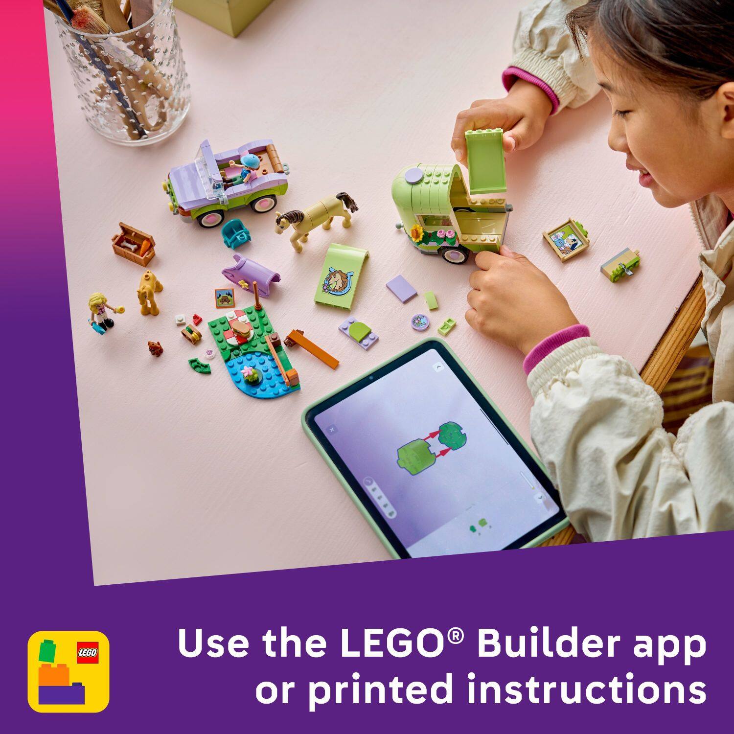 Use the LEGO® Builder app or printed instructions