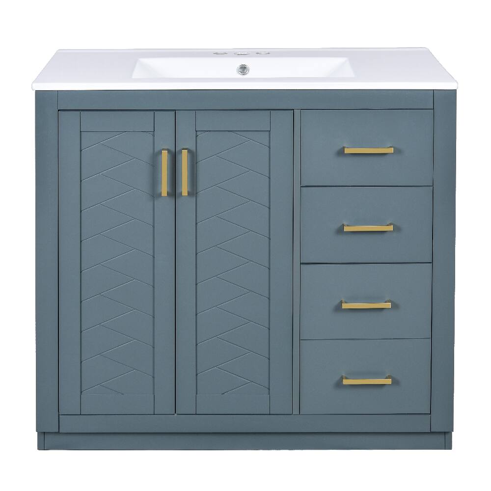 Alt View 6. Loheer - Loheer 36 inch Bathroom Vanity with Sink Solid Wood Frame Blue - Blue.