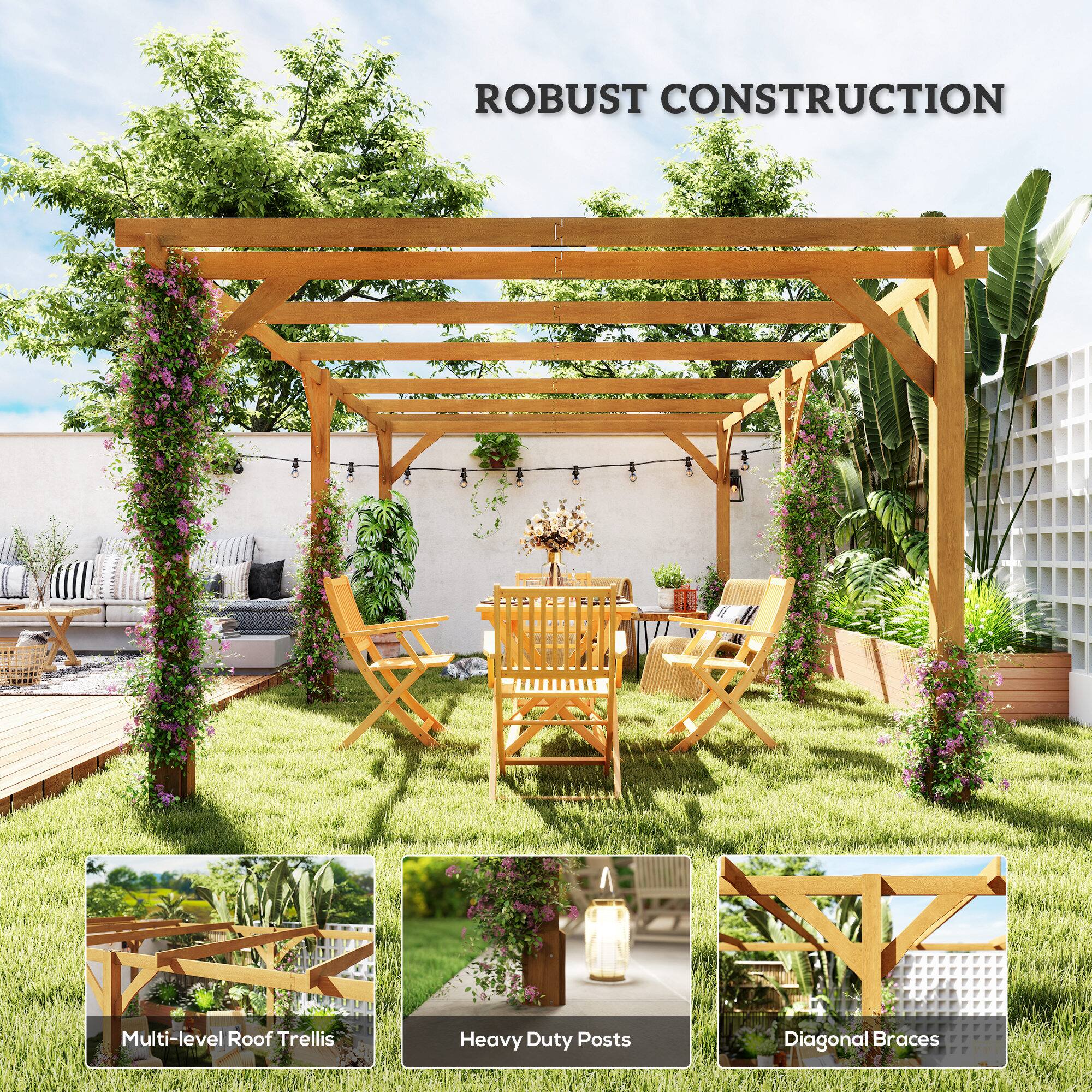 ROBUST CONSTRUCTION

Multi-level Roof Trellis
Heavy Duty Posts
Diagonal Braces