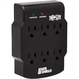 Tripp Lite - by Eaton 6-Outlet Surge Protector Direct Plug-In 750 Joules Diagnostic LED Black - Receptacles: 6 x NEMA - Unknown