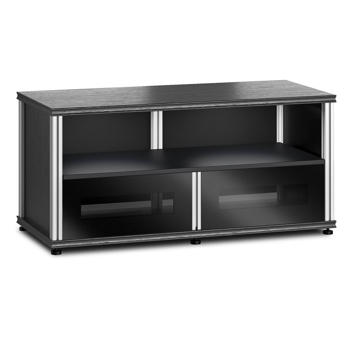 Front. Salamander Designs - Salamander Designs Synergy 223 Twin AV Cabinet (Black Oak with Black Glass & Aluminum Posts) - Black Oak/Aluminum.