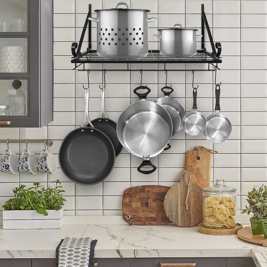 Pot & Pan Rack Sorbus Kitchen Wall Pot Pan Rack With 10 Hooks Black - Best Buy