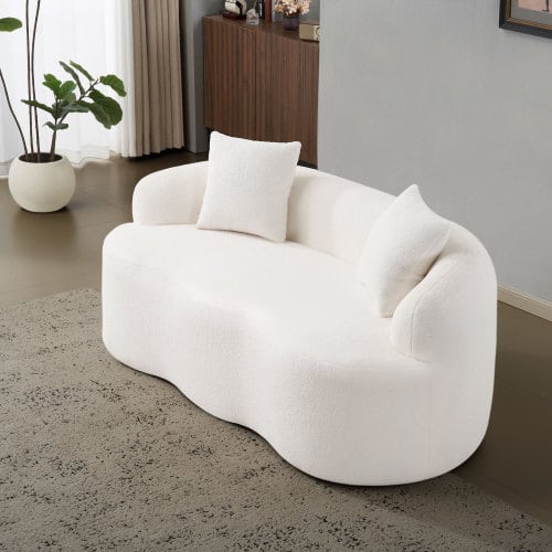 Anysun - Curved Loveseat Sofa with Round Armrest - Compression Couch, 2 Pillows, No Assembly for Small Spaces - White