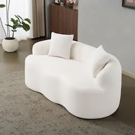 Anysun - Curved Loveseat Sofa with Round Armrest - Compression Couch, 2 Pillows, No Assembly for Small Spaces - White