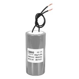 Unique Bargains - 60uF CBB60 Running Capacitor, AC 250V 2 Wires 50/60Hz Cylinder 100x50mm Grey for Water Pumps, Washing Machines - Gray