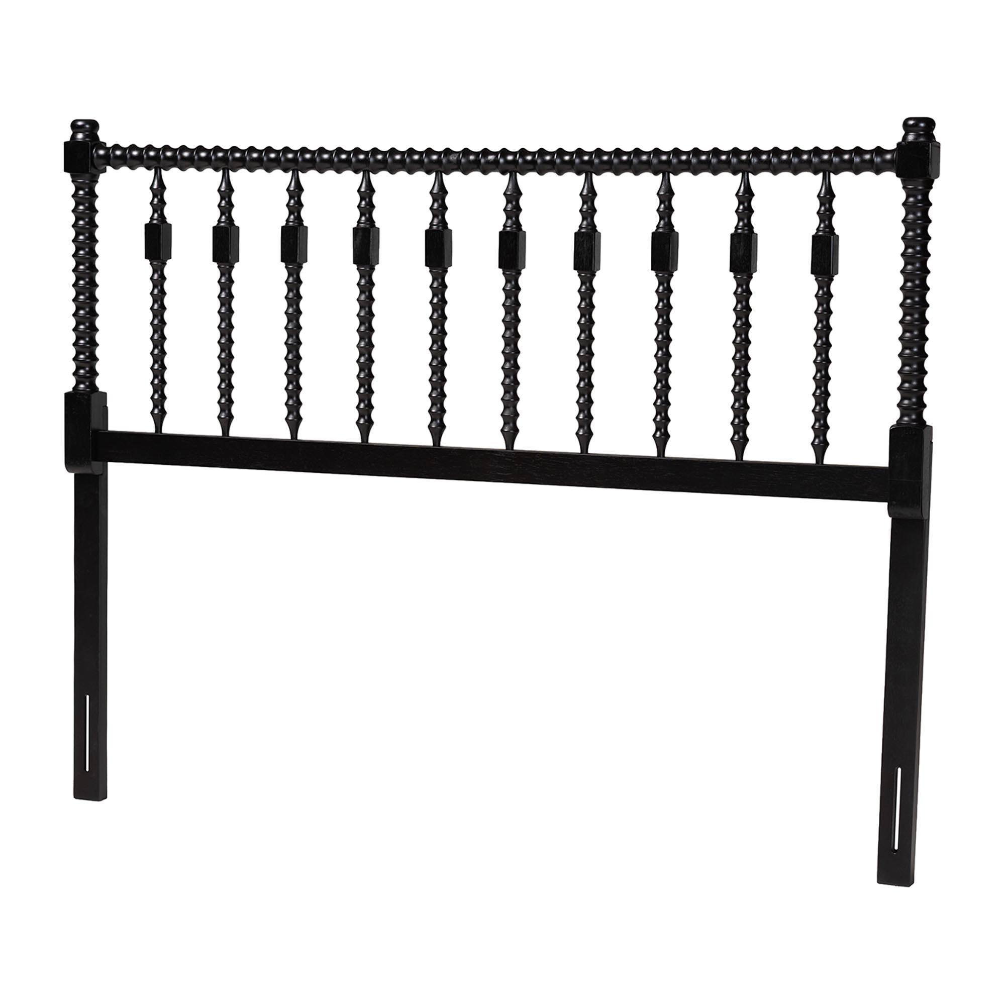 Front. Baxton Studio - Juliette Turned Spindle Headboard - Crafted Wood Panel with Decorative Spoke Design for Cottage Farmhouse Bedroom, Queen - Black.