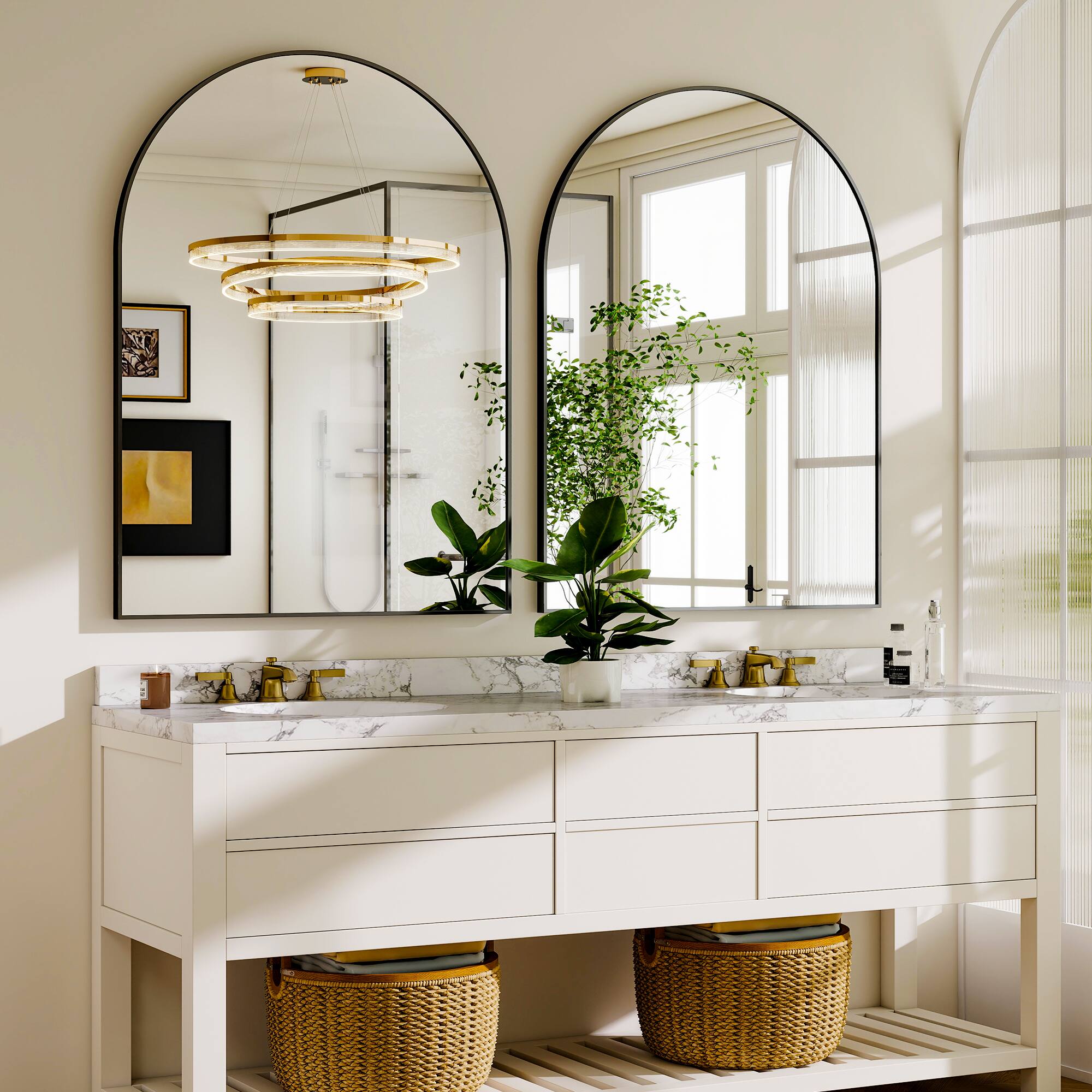 Alt View 2. Easly - Black 24 in. W x 36 in. H Arched Aluminum Alloy Frame Vanity Wall Mirror - Black.