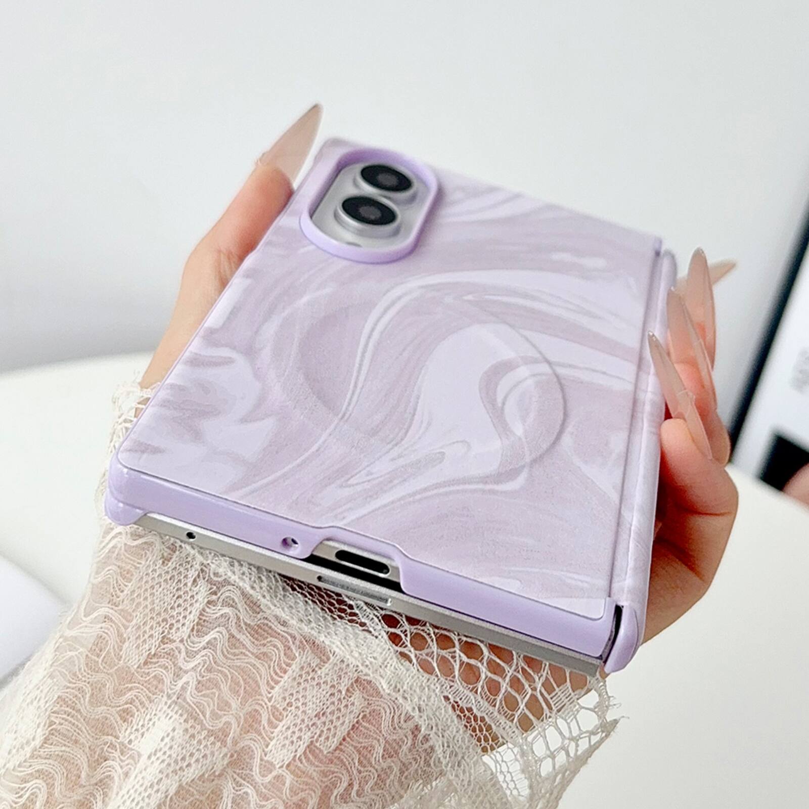 Left. Dteck - Hinge Case for Samsung Galaxy Z Fold8,PU Leather Slim Back Cover,No Front Frame Heat Dissipation Magnetic Case - Purple.