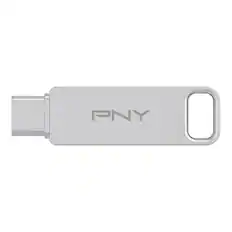 Front. PNY - 128GB DUO LINK USB 3.2 Type-C Dual Flash Drive - Silver.