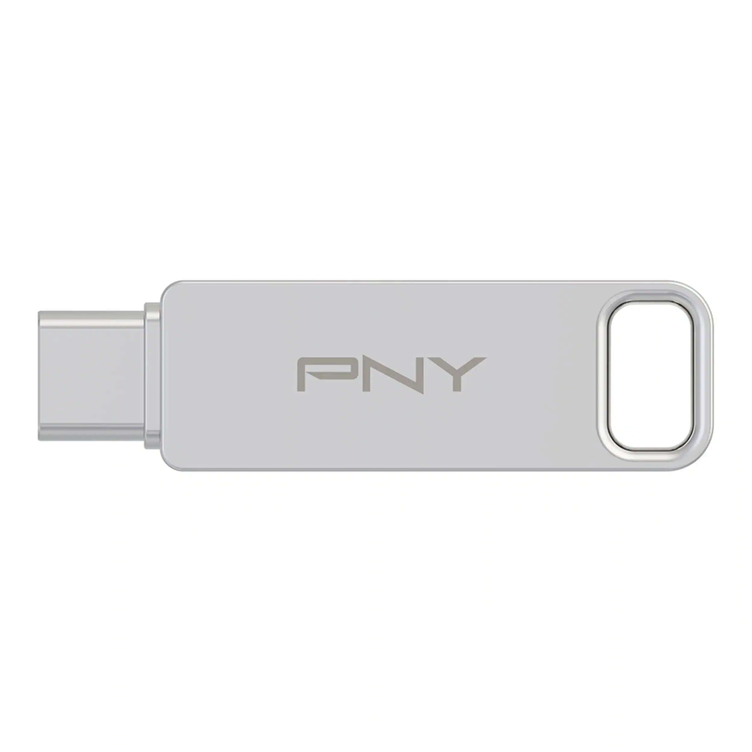 Front. PNY - 128GB DUO LINK USB 3.2 Type-C Dual Flash Drive - Silver.