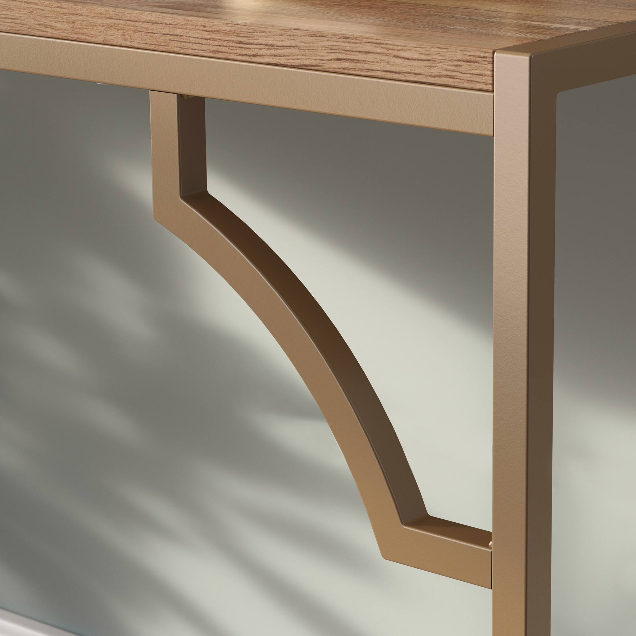 Alt View 2. Spaco - Ornate Writing Desk, Satin Gold Frame, Glass Display Shelf, Compact Office - Brown.