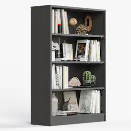 Boyel Living - Grey Bookshelf for Bedroom 4 Shelf Office Bookcase 48 Inches Tall Modern Wood Bookshelf - Gray