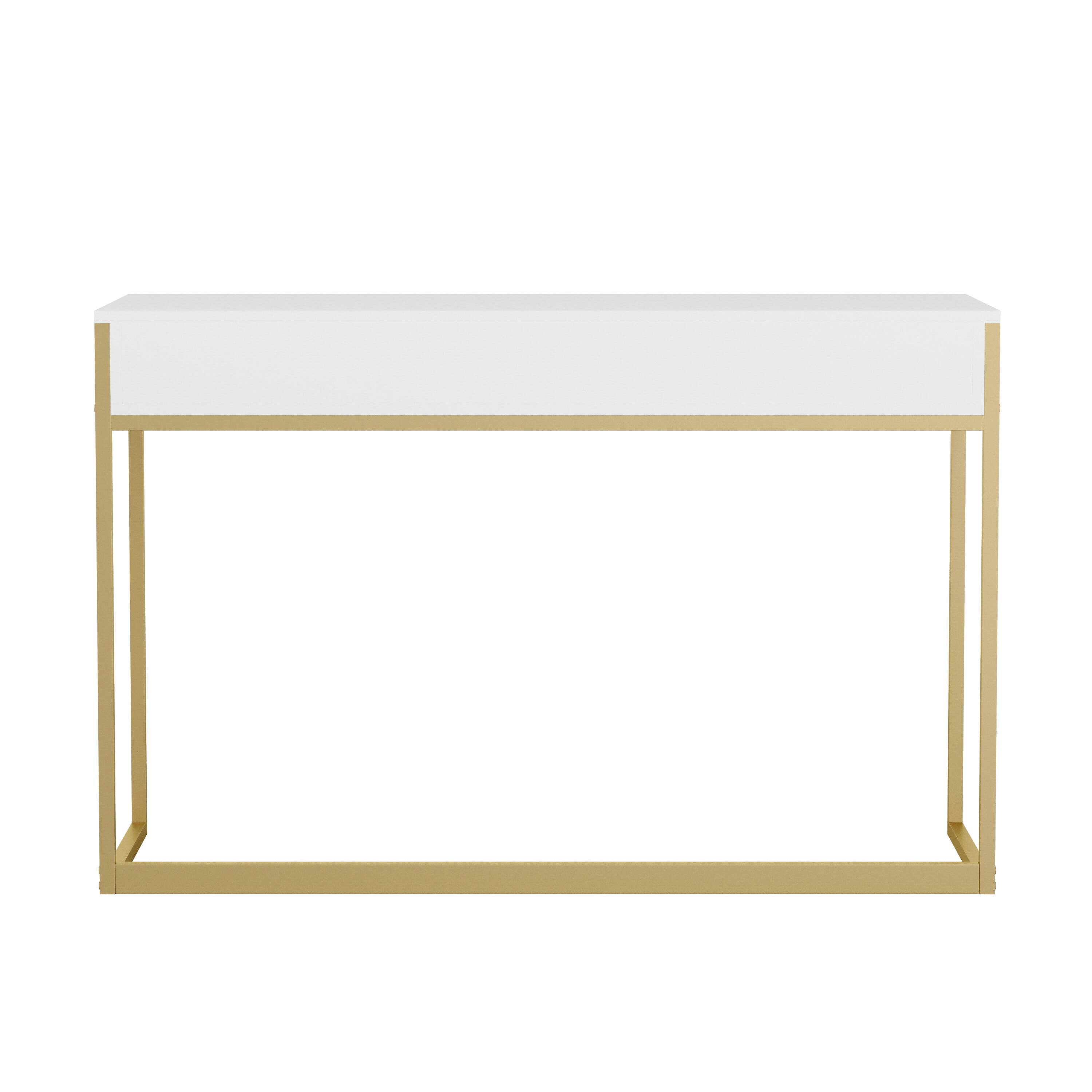 Alt View 18. Martha Stewart - Ollie White 3 Drawer Home Office Desk - White Top/Polished Brass Frame.