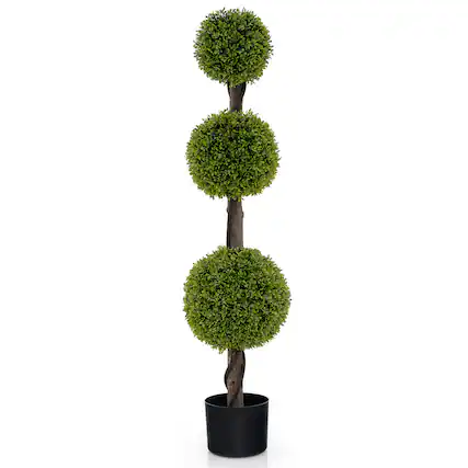 Front. Gymax - Gymax 4 FT Artificial Boxwood Topiary Ball Tree w/ Weighted Pot Faux Cypress Tree - Green, Black.