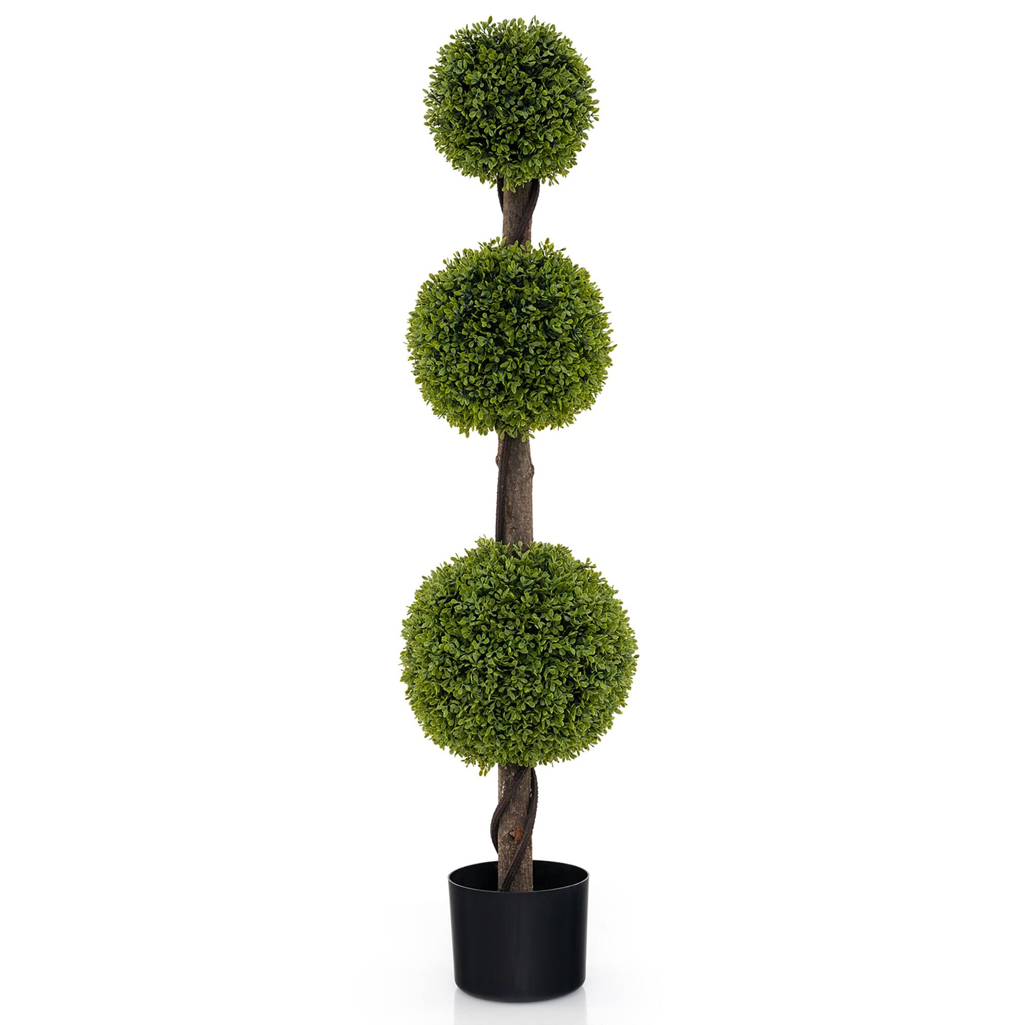 Gymax - 4 FT Artificial Boxwood Topiary Ball Tree w/ Weighted Pot Faux Cypress Tree - Green, Black